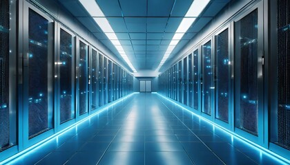 Canvas Print - futuristic data center with blue led lit server racks