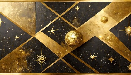 Poster - abstract cosmic background with gold metallic foil and marbled textures inlay sacred geometry with c