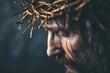 Divine Sacrifice: A powerful portrayal of Jesus Christ in pain with the crown of thorns, a symbol of the Christian belief in redemption, and the miraculous resurrection celebrated during the Easter 