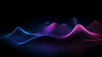 Wall Mural - Chromatic Symphony: Blue and Pink Waves on Black Background with Technological Dotted Style