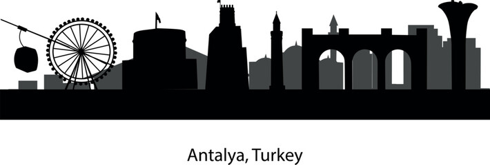 Wall Mural - Antalya, Turkey skyline silhouette with reflection. Landscape Antalya, Turkey. Vector illustration.