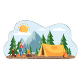 Fototapeta Pokój dzieciecy - camping,simple,minimalism,flat color,vector illustration,thick outlined,white background,