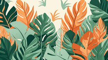 Watercolor Exotic Leaves On A Soothing Beige Background