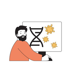 Aufkleber - Coronavirus concept with cartoon people in flat design for web. Man making scientific research and laboratory experiment with covid. Vector illustration for social media banner, marketing material.