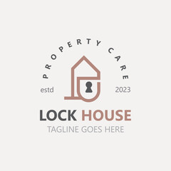 Wall Mural - Lock House secure logo design, smart key home vector concept