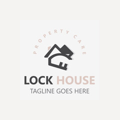 Wall Mural - Lock House secure logo design, smart key home vector concept