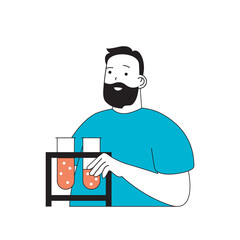 Aufkleber - Coronavirus concept with cartoon people in flat design for web. Man reaching virus in test tubes and making vaccine development. Vector illustration for social media banner, marketing material.