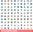 © ylivdesign - 100 cleaning icons set. Color line set of cleaning vector icons thin line color flat on white