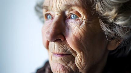 Wall Mural - Portrait of 90-year-old woman on a white background 