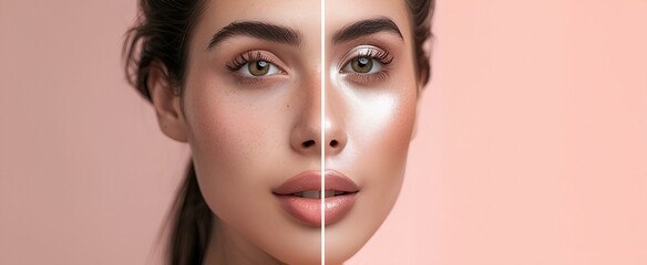 Wall Mural - The face of a woman with clean and beautiful skin through systematic and scientific skin care. importance of consistent skincare routines. generative AI