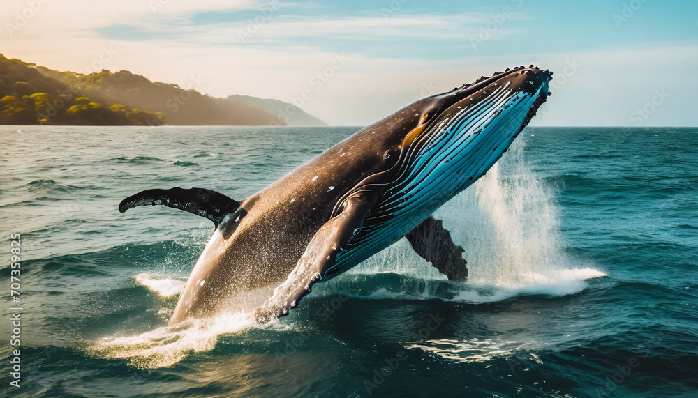 The moment a humpback whale dives into the ocean. its body or tail ...