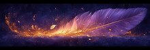 A Purple Feather That Has Been Blown By Fire, Panoramic Banner, Header Or Footer.