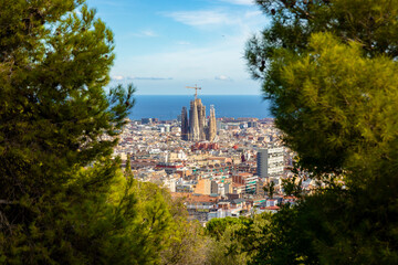 Barcelona, Spain, 03 October 23. The view of Barcelona from the Park of Guell, designed by the architect Antoni Gaudi.