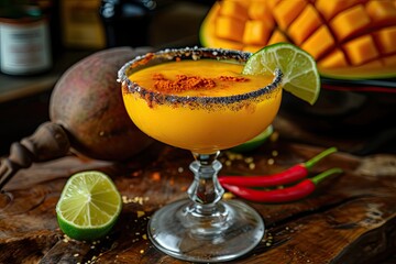 Poster - Frozen mango margarita with chamoy sauce also known as a mangonada margarita cocktail