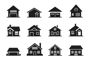 Fototapete - An eerie yet striking contrast of light and dark emerges as a row of black houses with intricate windows stand tall, a hauntingly beautiful sight to behold
