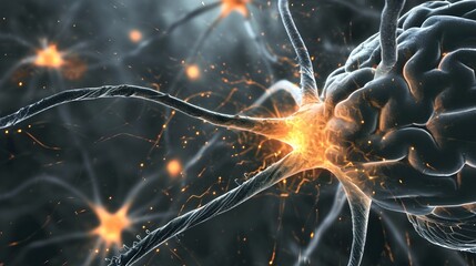 Wall Mural - brain activity synapses firing off microscopic medical photography on a grey background. (generative