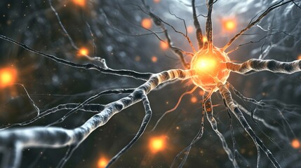 Wall Mural - brain activity synapses firing off microscopic medical photography on a grey background. (generative