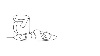 Wall Mural - Animated self drawing of food for dinner is available on the table in the restaurant video illustration. Video design with Minimalist black linear concept. Food themes for your business asset.