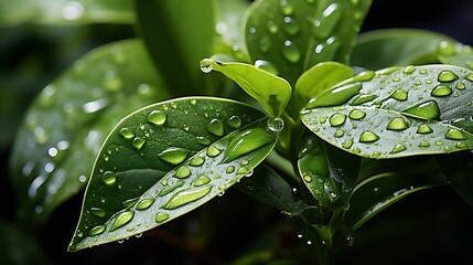 Poster - A beautiful fresh green leaf covered with raindrops and highlighted by the sun. The plant has a beautiful expressive structure. : Generative AI