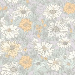  Pastel Floral Seamless Pattern - Daisy Digital Paper