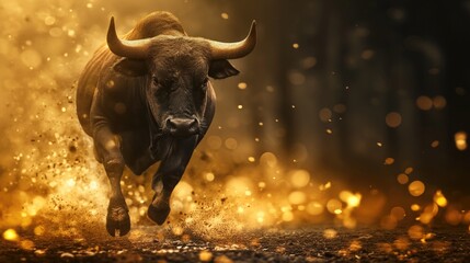 Wall Mural - Black bull with a bullish divergent concept.