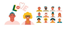 Valentine: Spectrum Of Love - Modern Flat Vector Concept Illustration Of A Vibrant Array Of Individual Portraits Celebrating Love's Diverse Expressions. Metaphor For The Universal Language Of Love