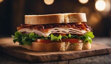 Sandwich With Cheese, Tomato And Lettuce On Wooden Background