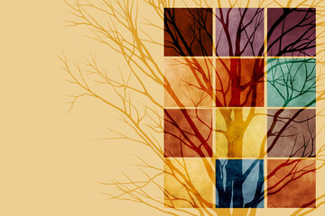 Wall Mural - tree in colorful tiles background