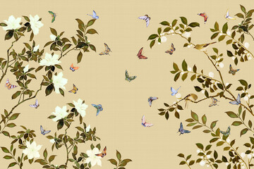 Wall Mural - butterflies and flowers illustration