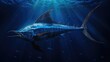 Intricate rendering of a sleek swordfish slicing through the deep blue ocean generative ai