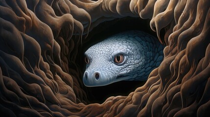 Wall Mural - Intricate rendering of a stealthy moray eel peeking out from a crevice generative ai