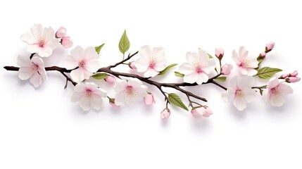 Wall Mural - Spring sakura cherry blooming flowers bouquet. Isolated realistic pink petals, blossom, branches, leaves vector set. Design spring tree illustration, generative ai