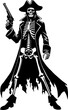 Skeleton pirate captain with gun silhouette illustration