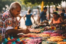 Street Vendor Selling Handmade Crafts, With Colorful And Intricate Designs Ai Generative