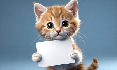 cute little cat holding a sign for inscription