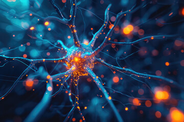 Wall Mural - Image of neurons with glowing signals
