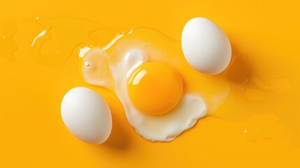 Wall Mural - White eggs and egg yolk on the yellow background