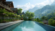 An infinity pool in a Southeast Asian style building