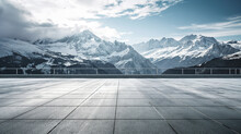 Square Concrete Floor With Amazing Winter Snow Mountain Landscape