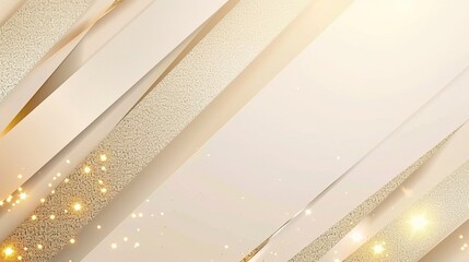 Wall Mural - Elegant cream color stage background with diagonal golden line elements and glitter effect.