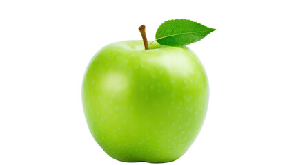 Green apple 1 with leaf isolated on white background, isolated on transparent and white background.PNG image.