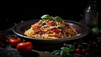 Wall Mural - typical italian pasta on black bowl