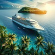 A luxurious cruise ship voyage through tropical islands Offering onboard entertainment Exotic destinations And oceanic adventures Symbolizing leisure travel Maritime luxury And exotic exploration
