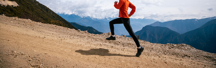 Poster - Woman trail runner cross country running at high altitude mountains