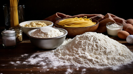 Wall Mural - raw pasta and flour