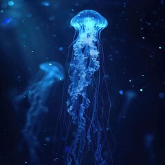 Wall Mural - Glowing jellyfish drifting in deep ocean waters