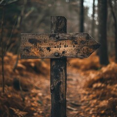 Wall Mural - Rustic wooden signpost at a forest trailhead