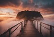 Bridge in the clouds going to sunrise Beautiful freedom moment and peaceful atmosphere in nature