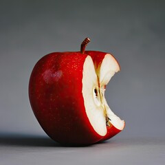 Wall Mural - Single red apple with a bite taken out