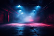 © MyPixelArtStudios - Neon-Lit Dark Street Scene: Night View with Smoke and Spotlights on Asphalt - Atmospheric Studio Room Background